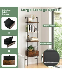 Gouun 5-Tier Ladder Bookcase with Drawer and Metal Frame