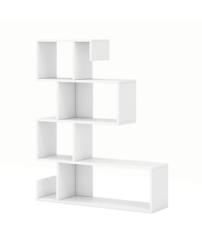 Gouun 5-Tier S-Shaped Geometric Bookshelf with Open Cubes