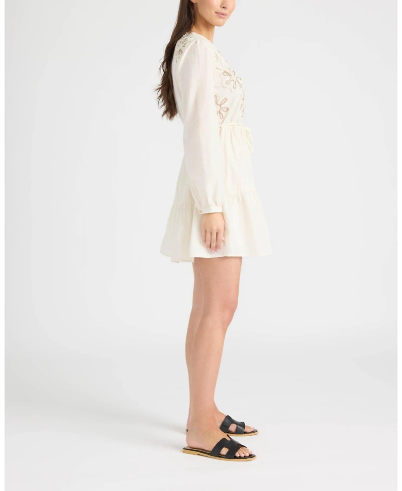 Ellen Tracy Women's Embroidered Floral Mini Dress with Tassels