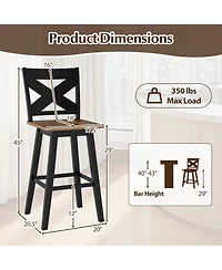 Sugift Rubberwood Swivel Bar Stools Set of Two with Backrest