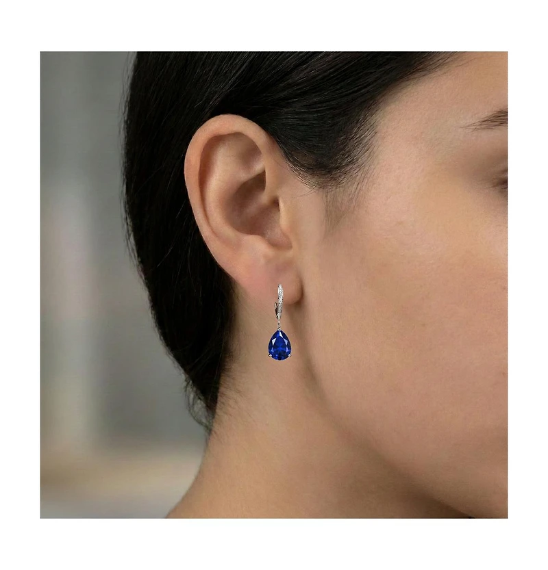 Sterling Silver Cubic Zirconia Teardrop Leaver back Earrings