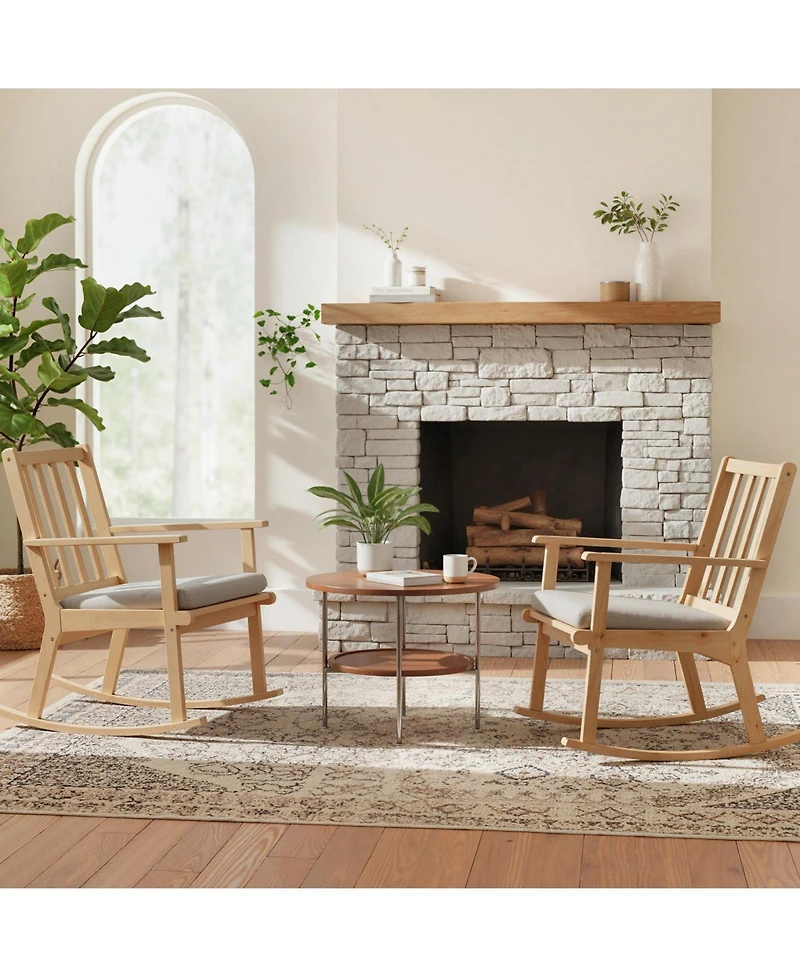 Slickblue Rubber Wood Rocker Chair with Cushion