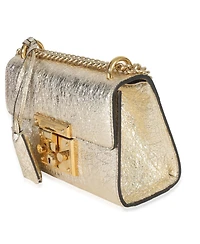 Pre-Owned Gucci Gold Metallic Crinkled Leather Small Padlock Chain Bag