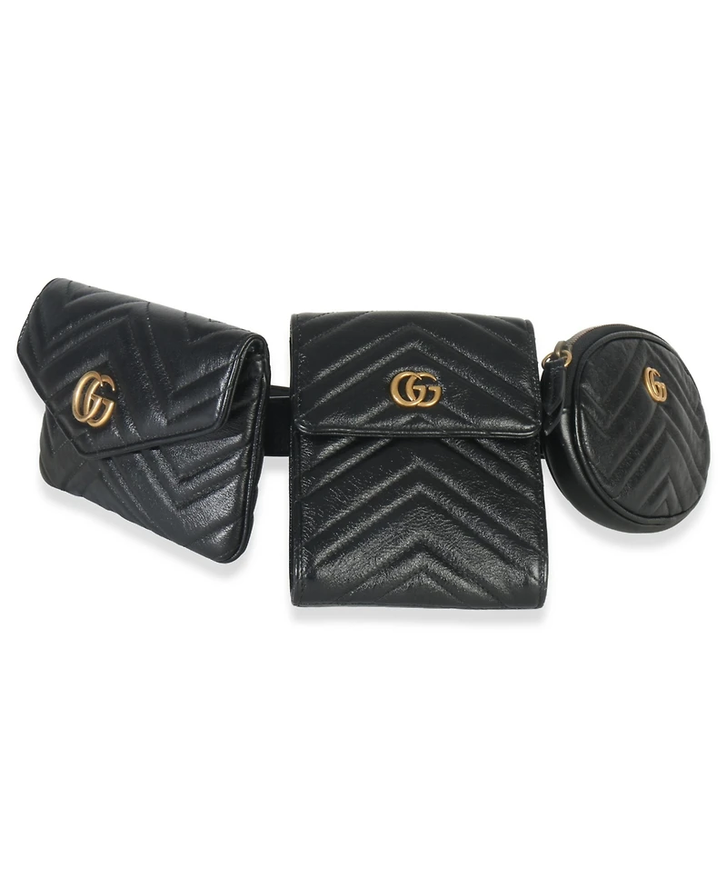 Pre-Owned Gucci Black Matelasse Calfskin Gg Marmont Triple Pouch Belt Bag