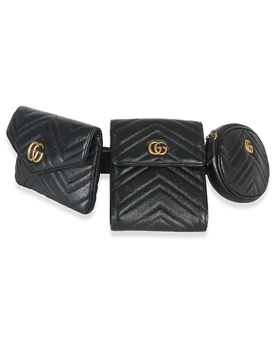 Pre-Owned Gucci Black Matelasse Calfskin Gg Marmont Triple Pouch Belt Bag