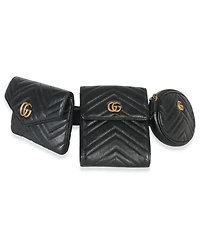 Pre-Owned Gucci Black Matelasse Calfskin Gg Marmont Triple Pouch Belt Bag