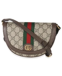 Pre-Owned Gucci Beige Gg Supreme Canvas Ophidia Gg Curved Flap Bag