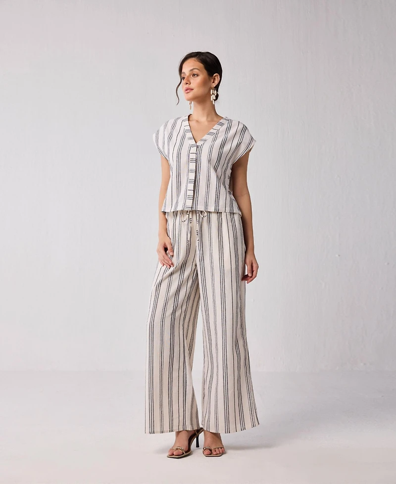 Reistor Women's Wide-leg Drawstring Pants in Stripes
