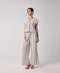 Reistor Women's Wide-leg Drawstring Pants in Stripes