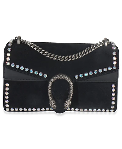 Pre-Owned Gucci Black Suede Crystal Small Dionysus Shoulder Bag