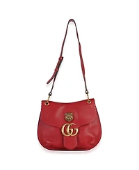 Pre-Owned Gucci Red Cellarius Calfskin Feline Gg Marmont Flap Shoulder Bag