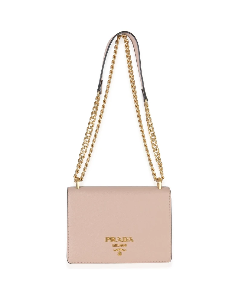 Pre-Owned Prada Pink Saffiano Lux Small Logo Chain Flap Bag