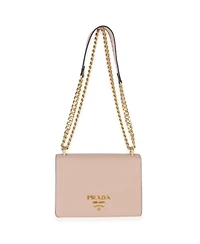 Pre-Owned Prada Pink Saffiano Lux Small Logo Chain Flap Bag