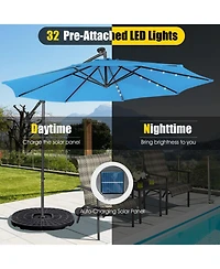 Gouun 10 ft Solar Powered Cantilever Patio Umbrella with 32 Led Lights and Tilt System