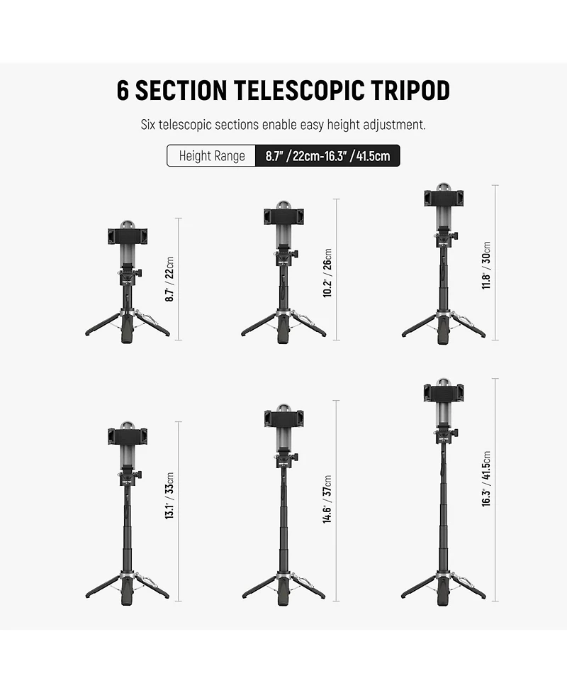 Neewer Selfie Stick with Detachable Bluetooth Remote Shutter, Lightweight Foldable Travel Tripod for iPhone, 360° Phone Holder Cold Shoe for YouT