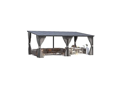 Aecojoy 20'x12' Wall Gazebo with Curtains and Mosquito Netting