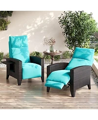 gaomon Outdoor Wicker Recliner with Adjustable Backrest and Footrest, Flip-Up Table