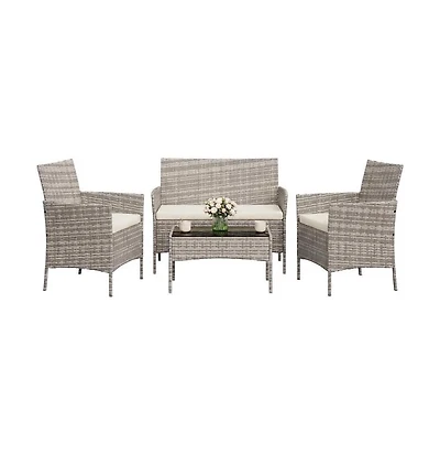 gaomon 4-Piece Rattan Patio Furniture Set with Upholstered Sofa and Coffee Table