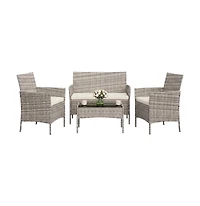 gaomon 4-Piece Rattan Patio Furniture Set with Upholstered Sofa and Coffee Table
