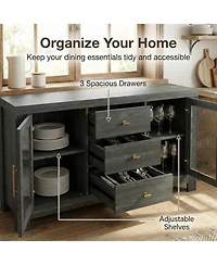gaomon 54.4" Buffet Sideboard Cabinet, Wood Storage with 2 Glass Doors & 3 Drawers, Coffee Bar & Tv Stand for Living Room, Kitchen, Dining Room