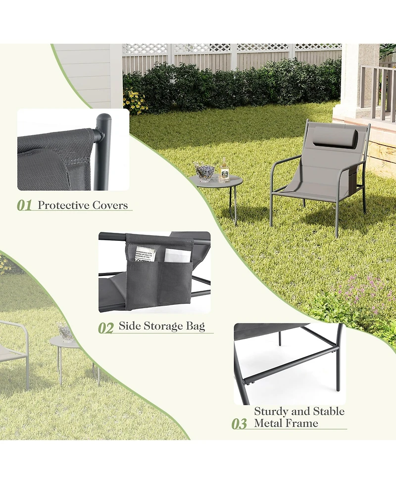 Gymax 3 Piece Patio Set Outdoor Table and Chairs Bistro Set Small Front Porch Balcony Furniture