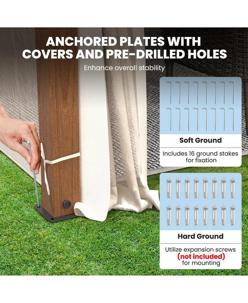 Gouun 12 x 10 ft Outdoor Patio Gazebo with Mesh Netting Two-Tier Vented Roof and Stakes