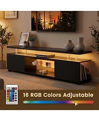 Rainsken Led Tv Stand with Ambient Lighting for 60" TVs, Modern Media Console with Large Side Storage Cabinet and Open Display Shelf for Living R