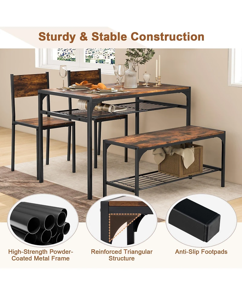 Sugift Industrial Style Rectangular Kitchen Table with Bench and Chairs.