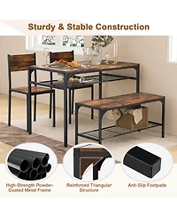 Sugift Industrial Style Rectangular Kitchen Table with Bench and Chairs.