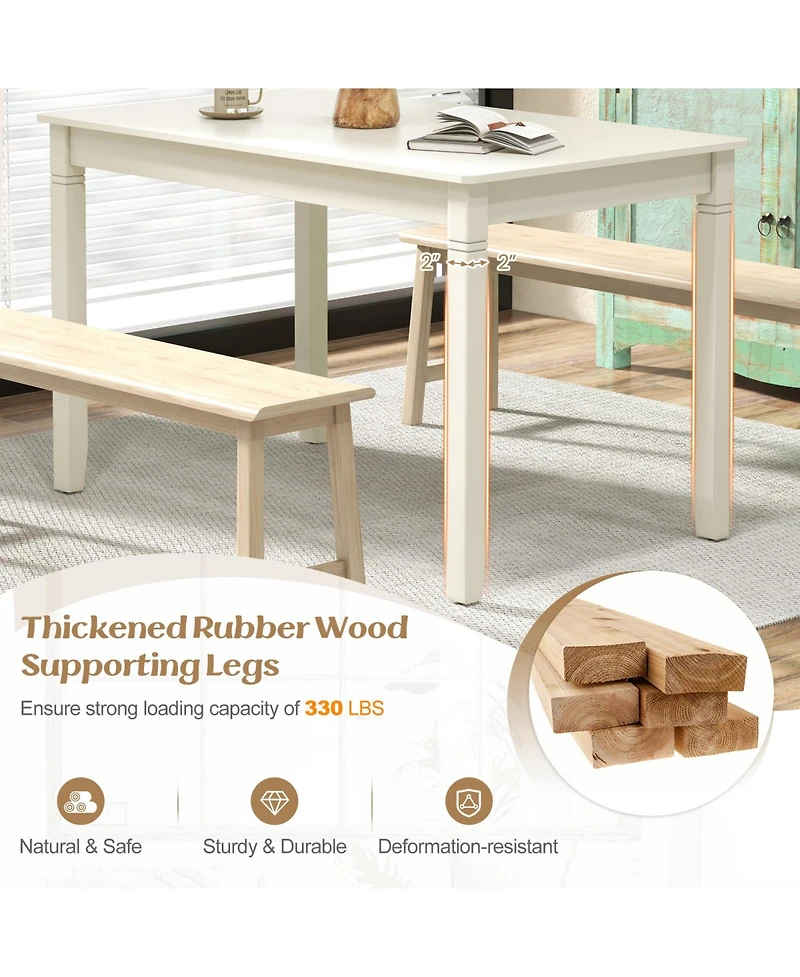 Sugift 48-Inch Wooden Dining Table for 4 People Rectangular Kitchen Table with Rubber Wood Legs