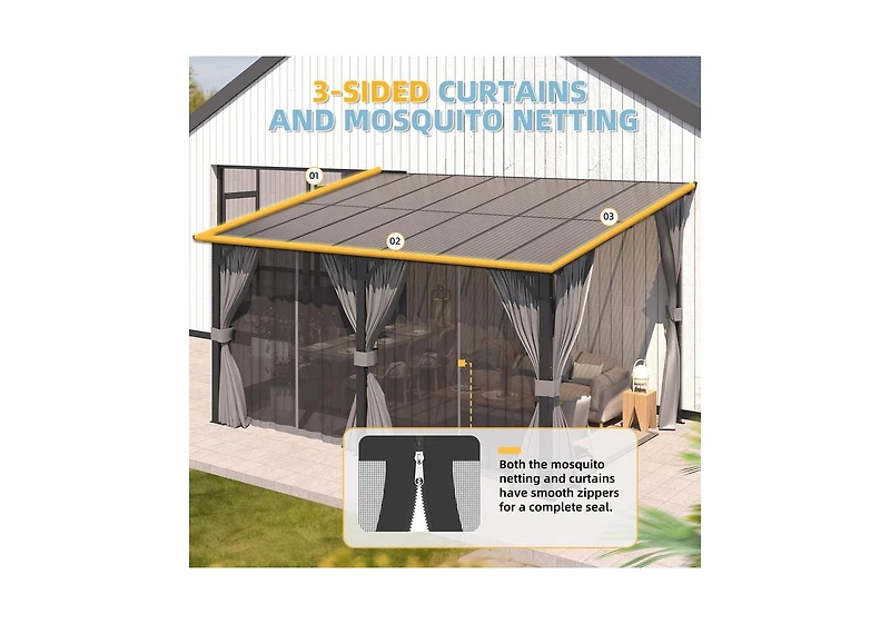 Aecojoy 16'x10' Wall Gazebo with Curtains and Mosquito Netting