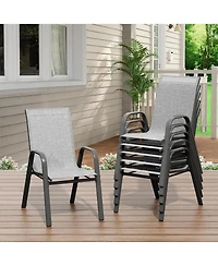 gaomon Patio Chairs Set of 6, Outdoor Stackable Dining Chairs with Textilene Fabric, All-Weather Deck Stacking Chairs with High Back for Backyard