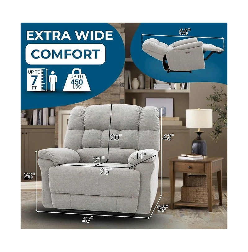 Heartland Furniture Oversized Recliner Chair Heavy Duty Recliners with Wide Seat