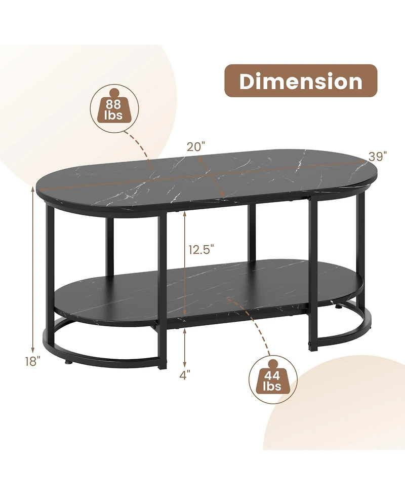 Slickblue Marble Coffee Table with Open Storage Shelf-White