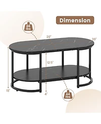 Slickblue Marble Coffee Table with Open Storage Shelf-White