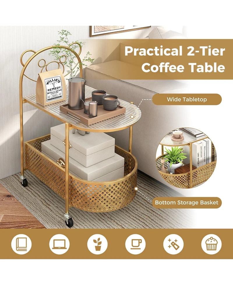Slickblue Glass Coffee Table 2 Tier Mobile with Bear Design