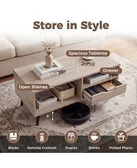 Slickblue Rectangular Rustic Coffee Table with Storage Shelf