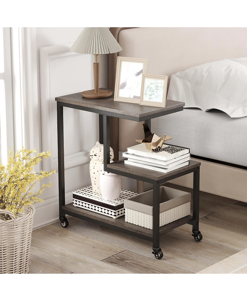 Slickblue 3 Tier G Shaped Side Table Mobile End with Storage
