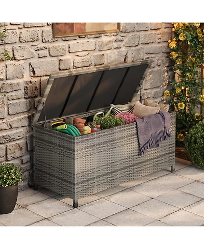 gaomon 125 Gallon Large Waterproof Pe Rattan Deck Box with Wheels