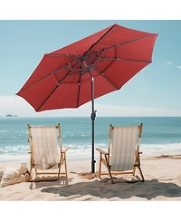 Gouun 10 ft Three-Tier Vented Patio Umbrella with Push-Button Tilt and Crank Handle