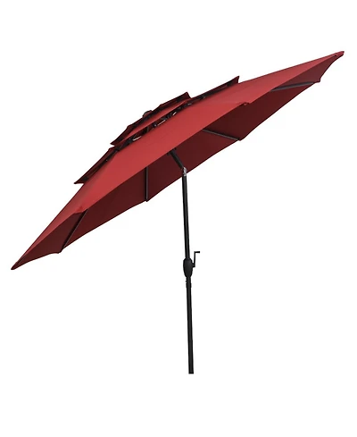 Gouun 10 ft Three-Tier Vented Patio Umbrella with Push-Button Tilt and Crank Handle