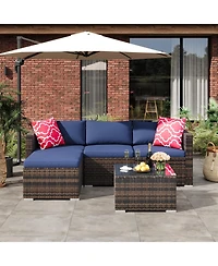 gaomon 5-Piece All-Weather Wicker Patio Sectional Sofa Set with Ottoman and Glass Table