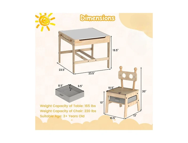 Slickblue Kids Activity Table and Chairs Set with Reversible Whiteboard