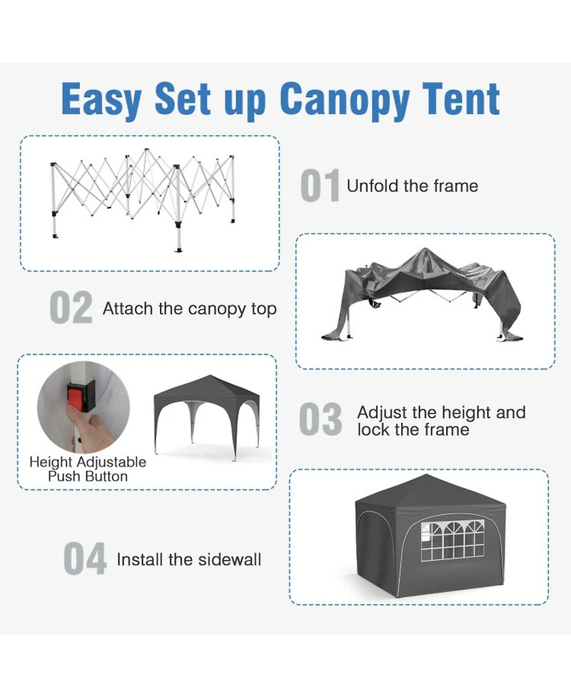 Gouun Pop Up Canopy Tent with Four Removable Sidewalls and Zippered Door