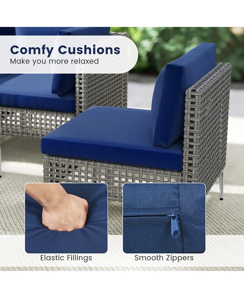 Gymax Set Of 5 Outdoor Furniture Set With Seat and Back Cushions Tempered Glass Coffee Table