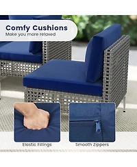 Gymax Set Of 5 Outdoor Furniture Set With Seat and Back Cushions Tempered Glass Coffee Table