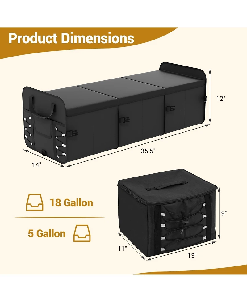 Sugift 18 Gallon Car Trunk Organizer with Lid and Three Compartments