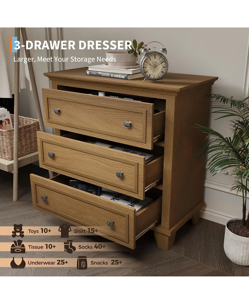 gaomon 3 Drawer Dresser, Wooden Storage Chest of Drawers with Exquisite Metal Handles