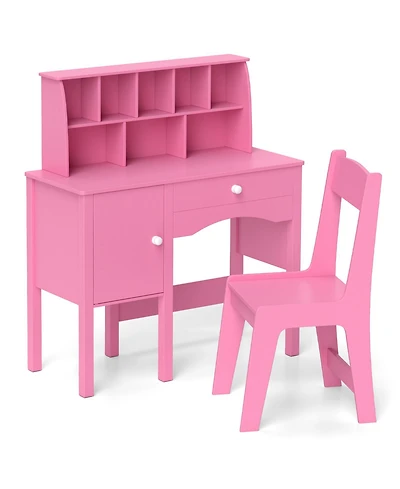 Sugift Kids Study Desk and Chair Set with Hutch and Storage Cabinet