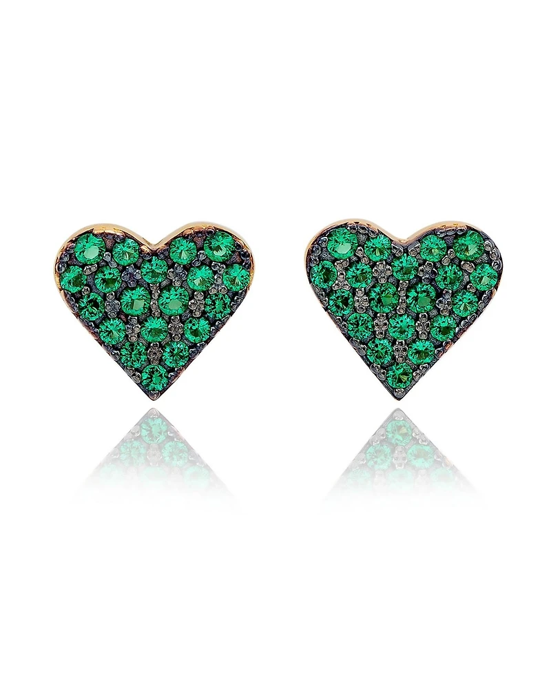Suzy Levian New York Sterling Silver Cubic Zirconia Pave Heart Stud Earrings